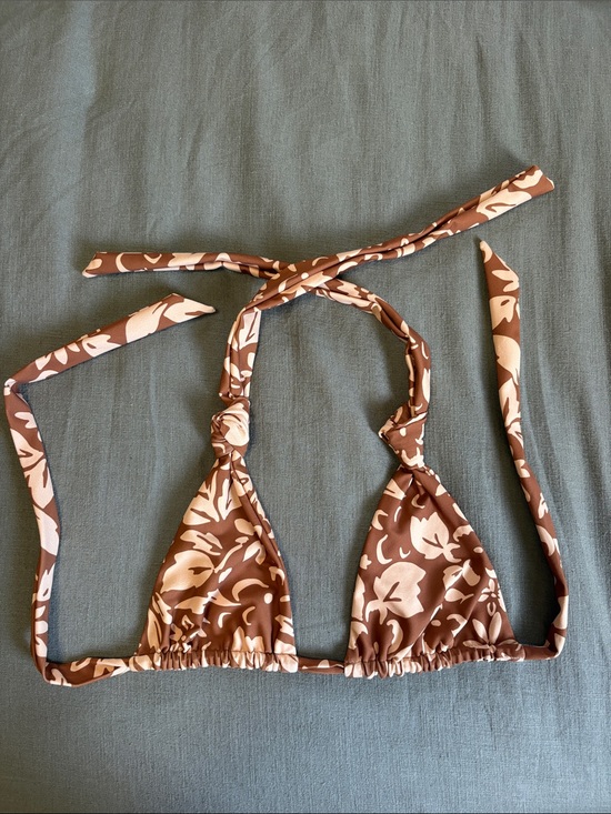 Skatie Other - Skatie Brown and Cream Floral Triangle Bikini Top